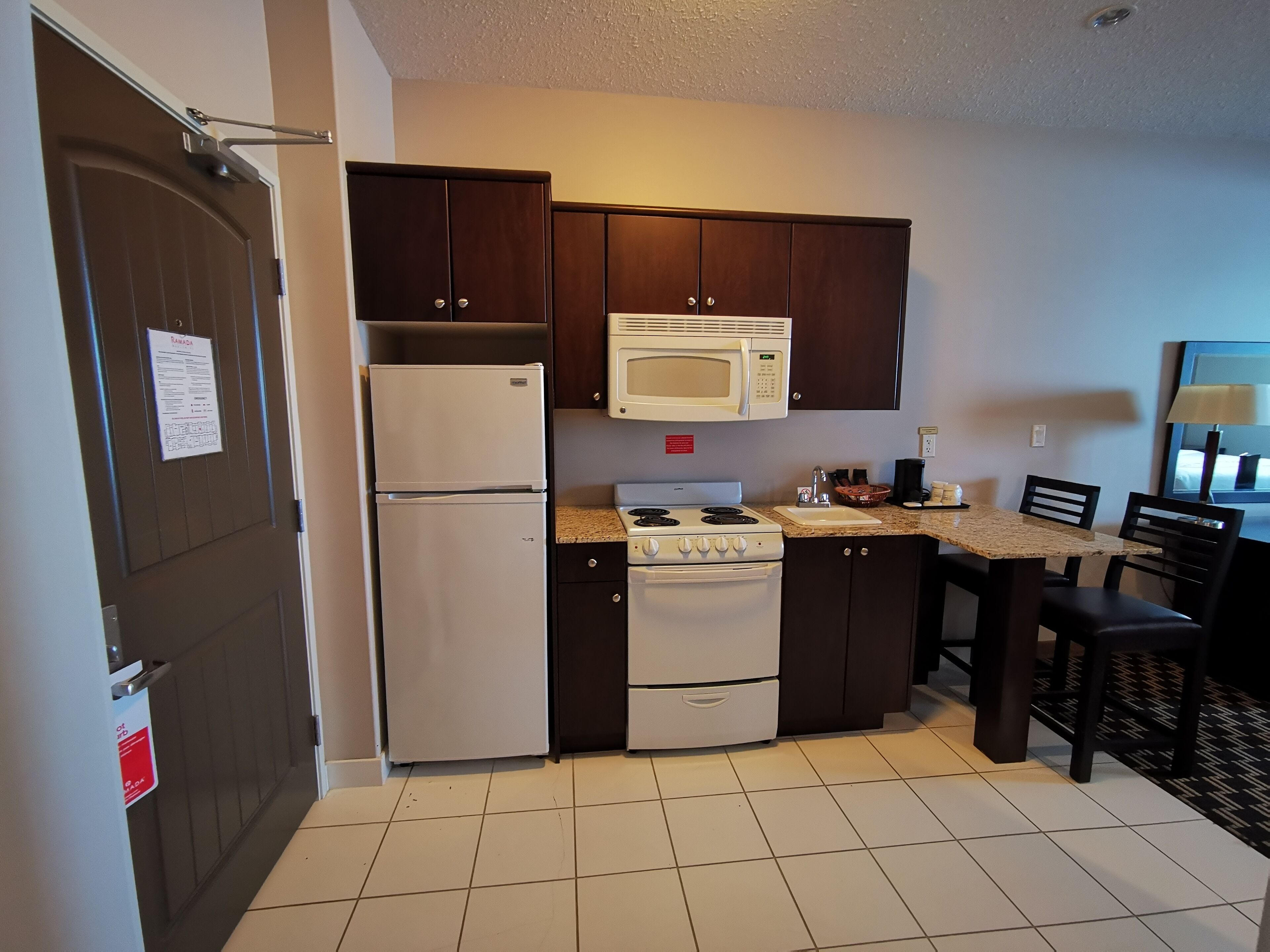 mini-fridge, microwave, coffee/tea maker, toaster