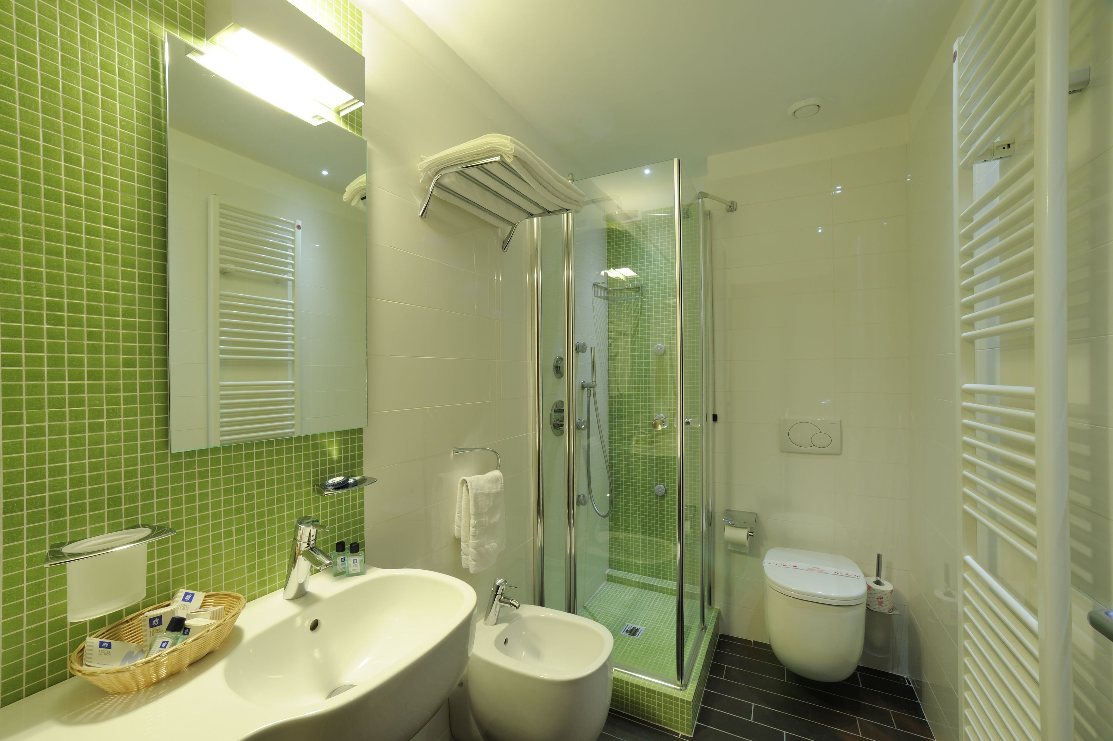 double room | bathroom | shower, rainfall showerhead, hair dryer, bidet
