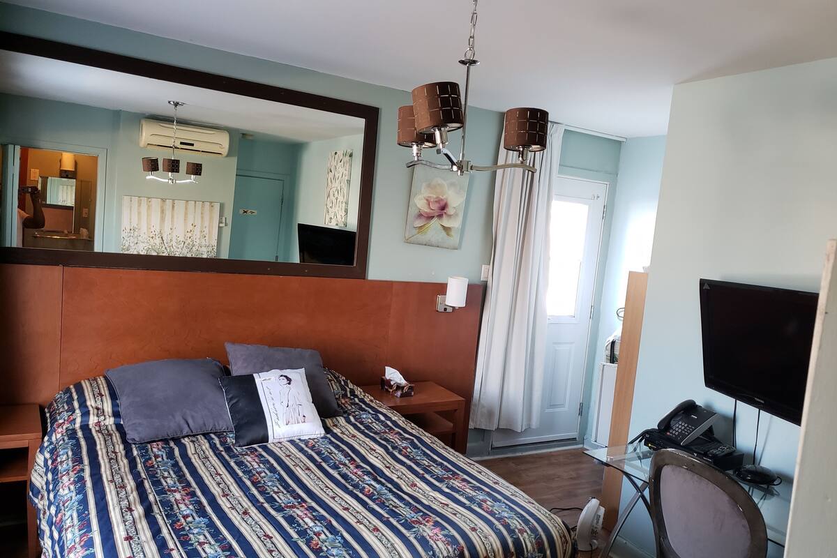 Desk, blackout curtains, iron/ironing board, free WiFi