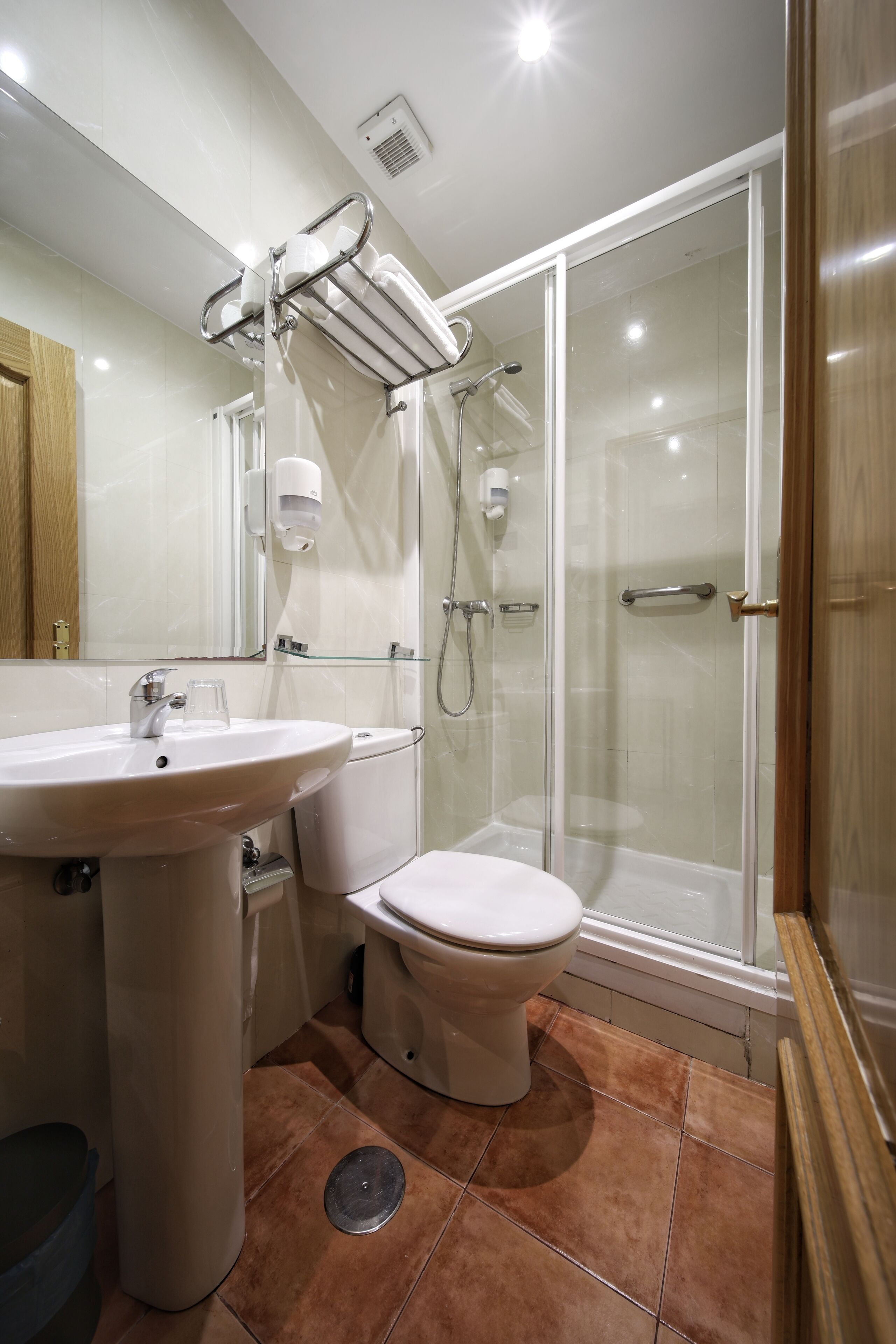 Economy eenpersoonskamer, privébadkamer (Interior) | Badkamer | Een haardroger, zeep, shampoo