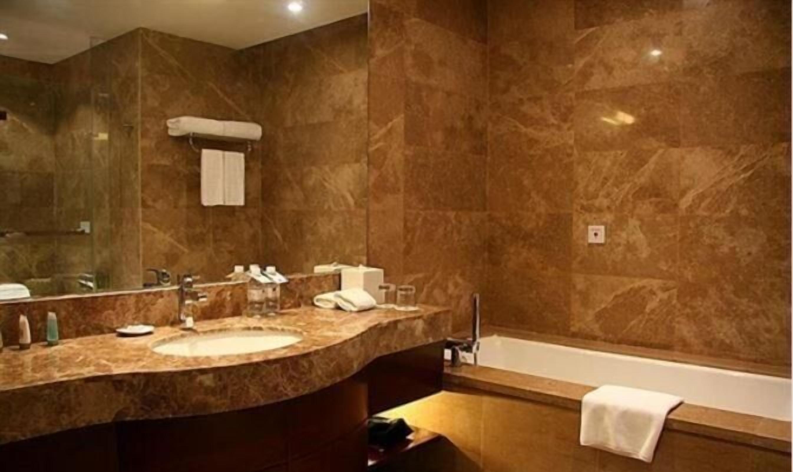 separate bathtub and shower, free toiletries, hair dryer, bathrobes