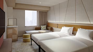 Sengetøy av topp kvalitet, safe på rommet og blendingsgardiner