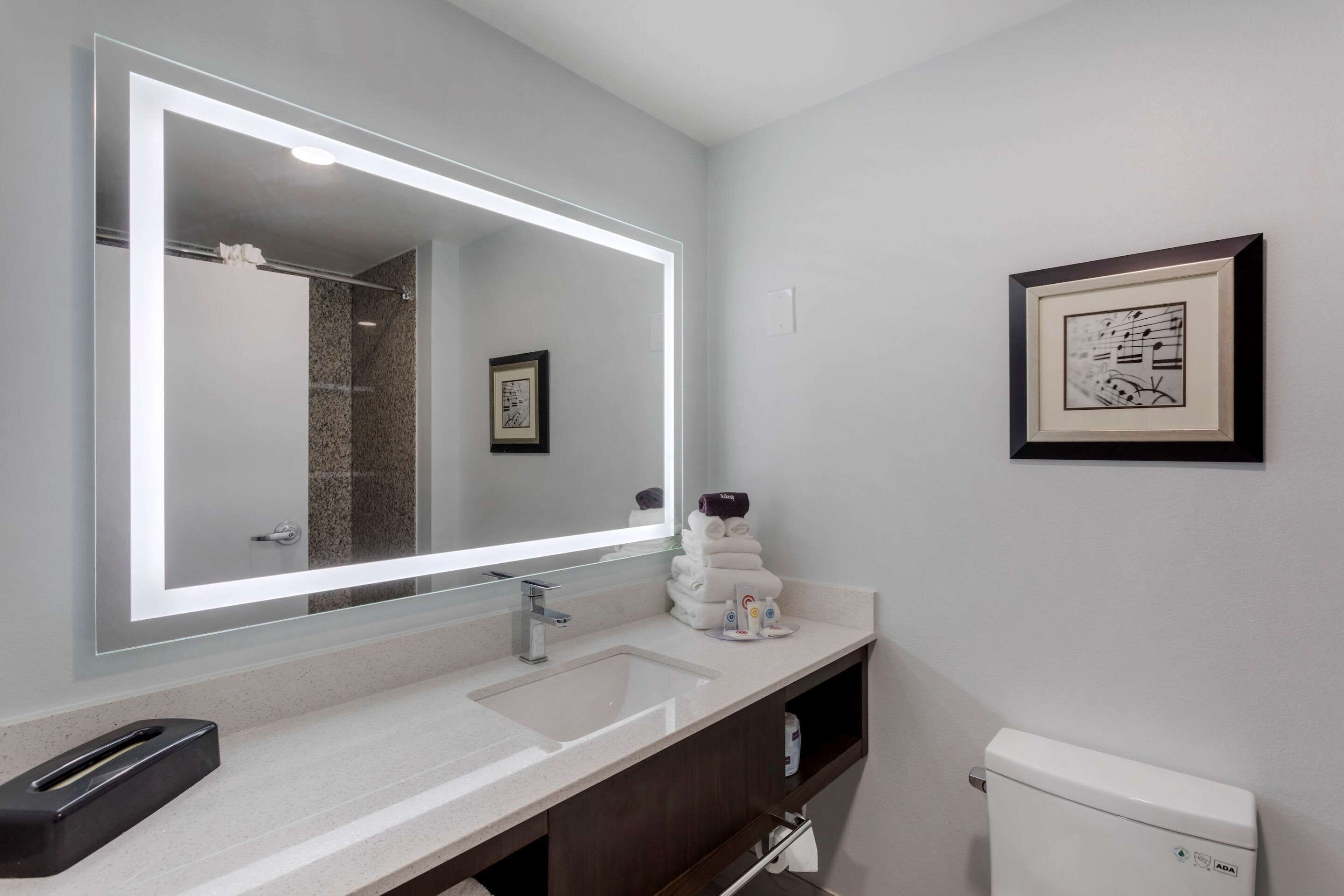 combined shower/bathtub, free toiletries, hair dryer, towels