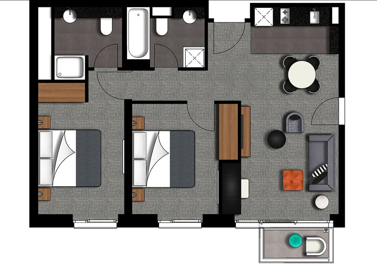 premier apartment, 2 bedrooms | floor plan
