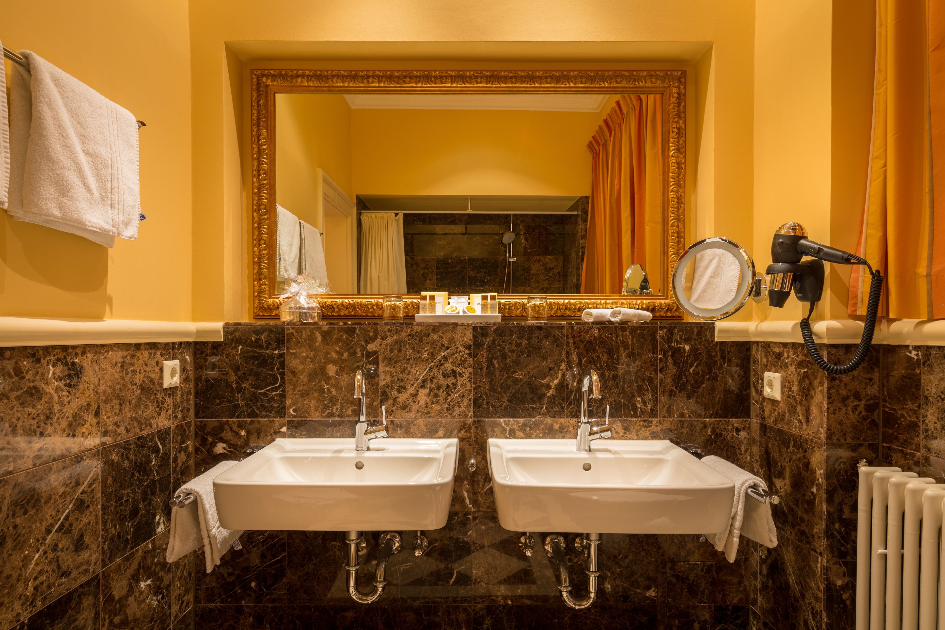 premium double room | bathroom | hair dryer, towels, soap, shampoo