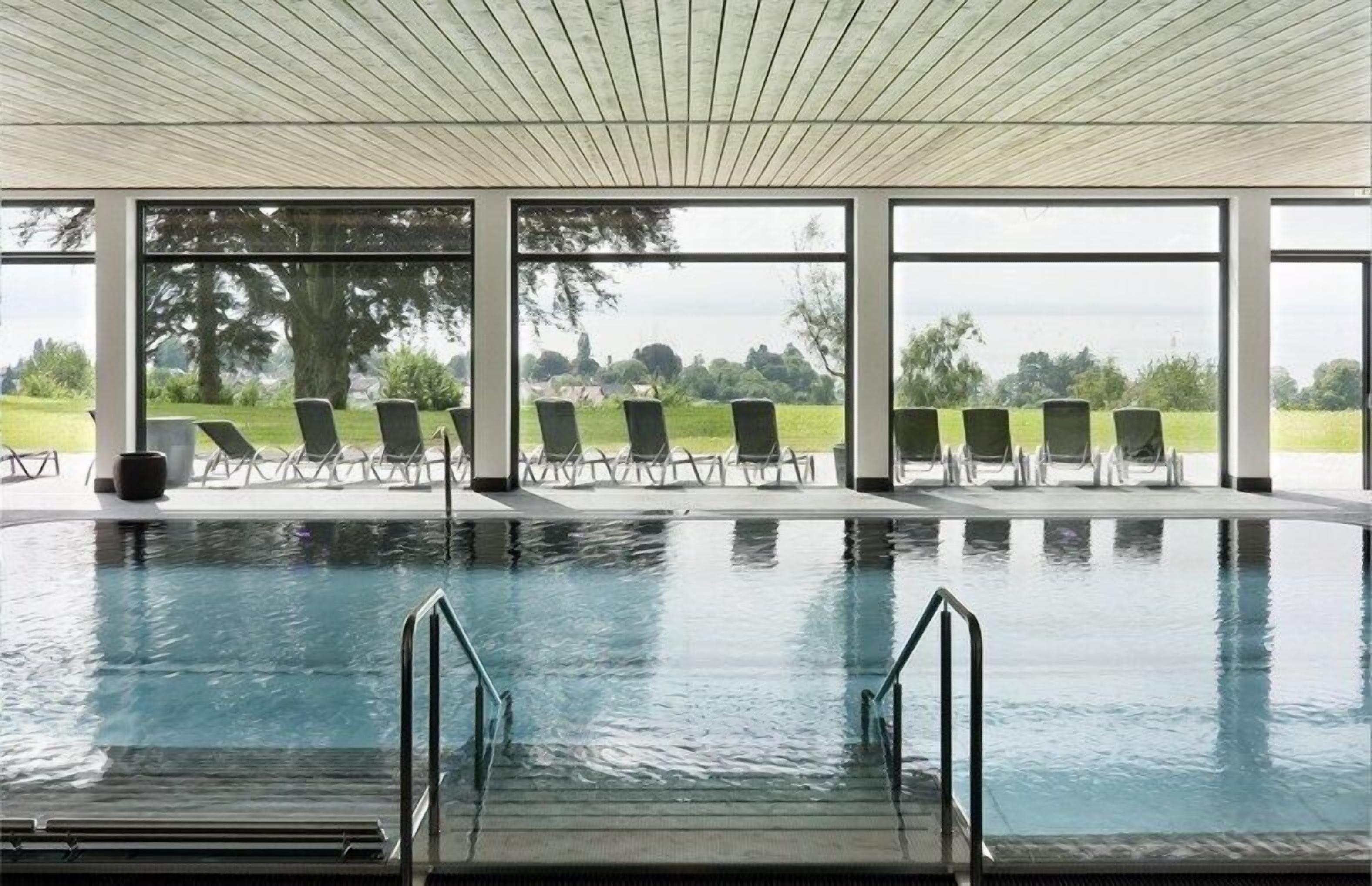 indoor pool, pool loungers