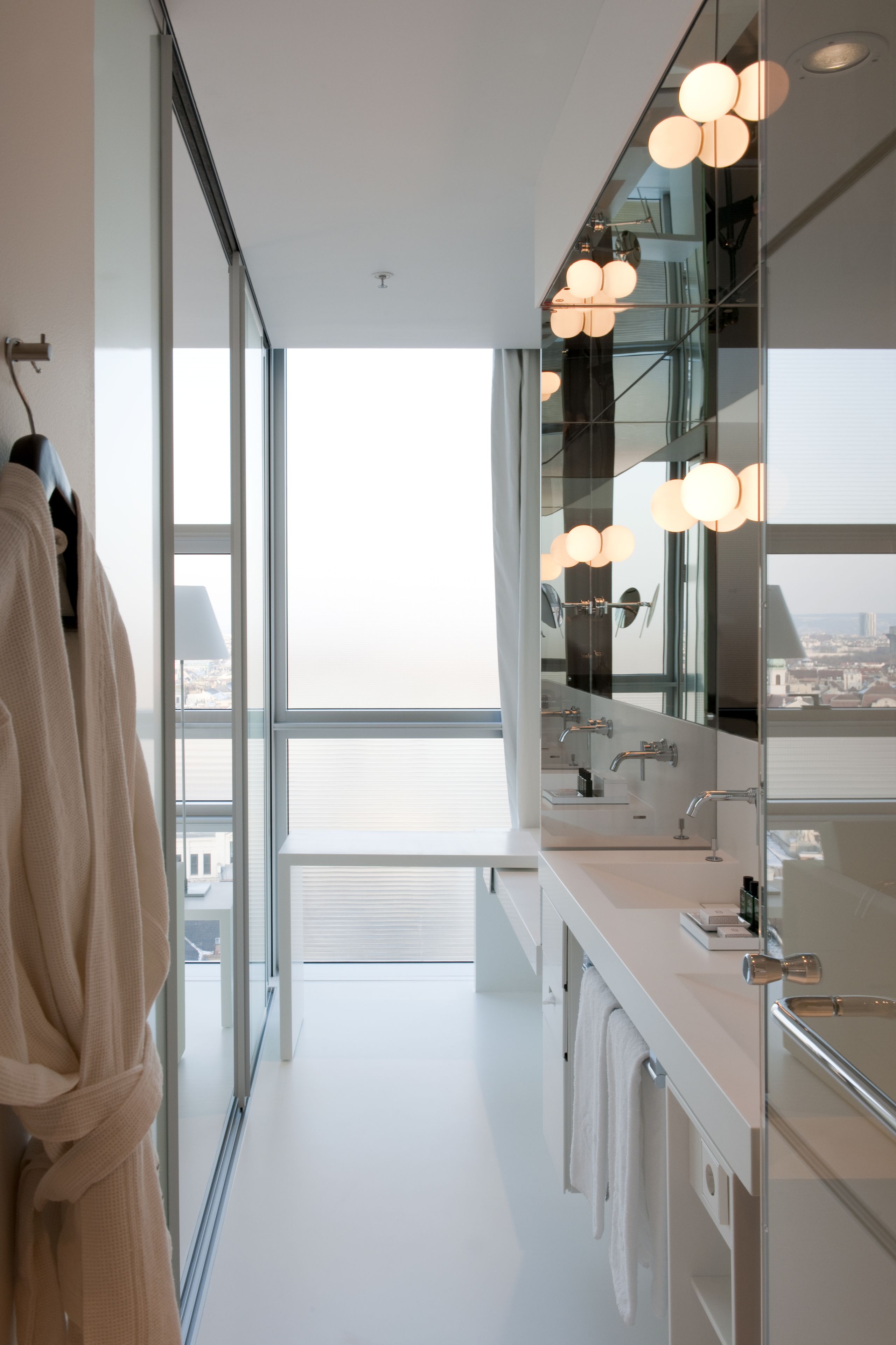 separate bathtub and shower, deep-soaking bathtub, rainfall showerhead