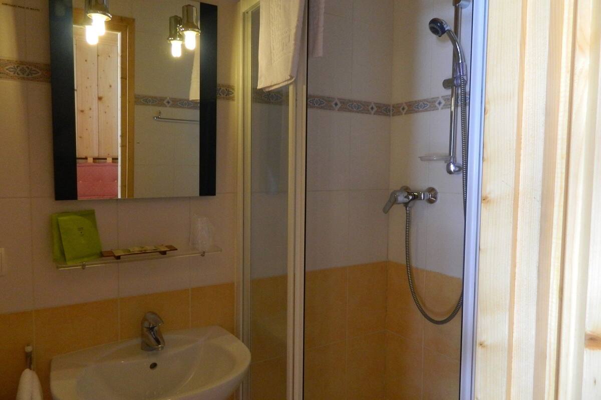 combined shower/bathtub, towels