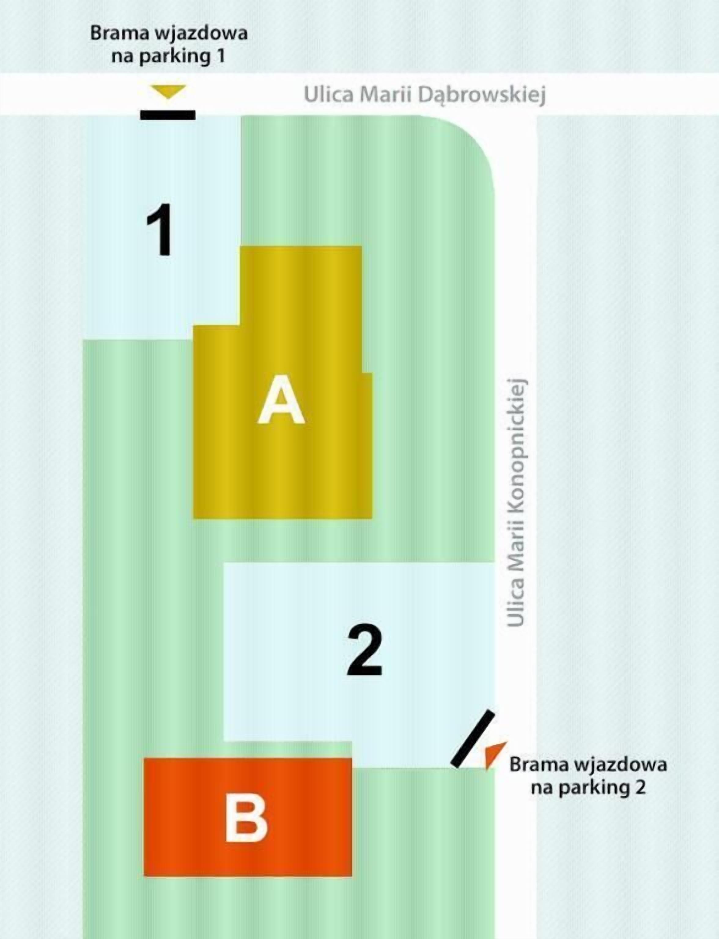 A floor plan with two parking areas, labeled 'parking 1' and 'parking 2'.