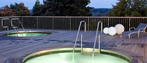 Indoor pool, open 8:00 AM to 8:00 PM, pool loungers