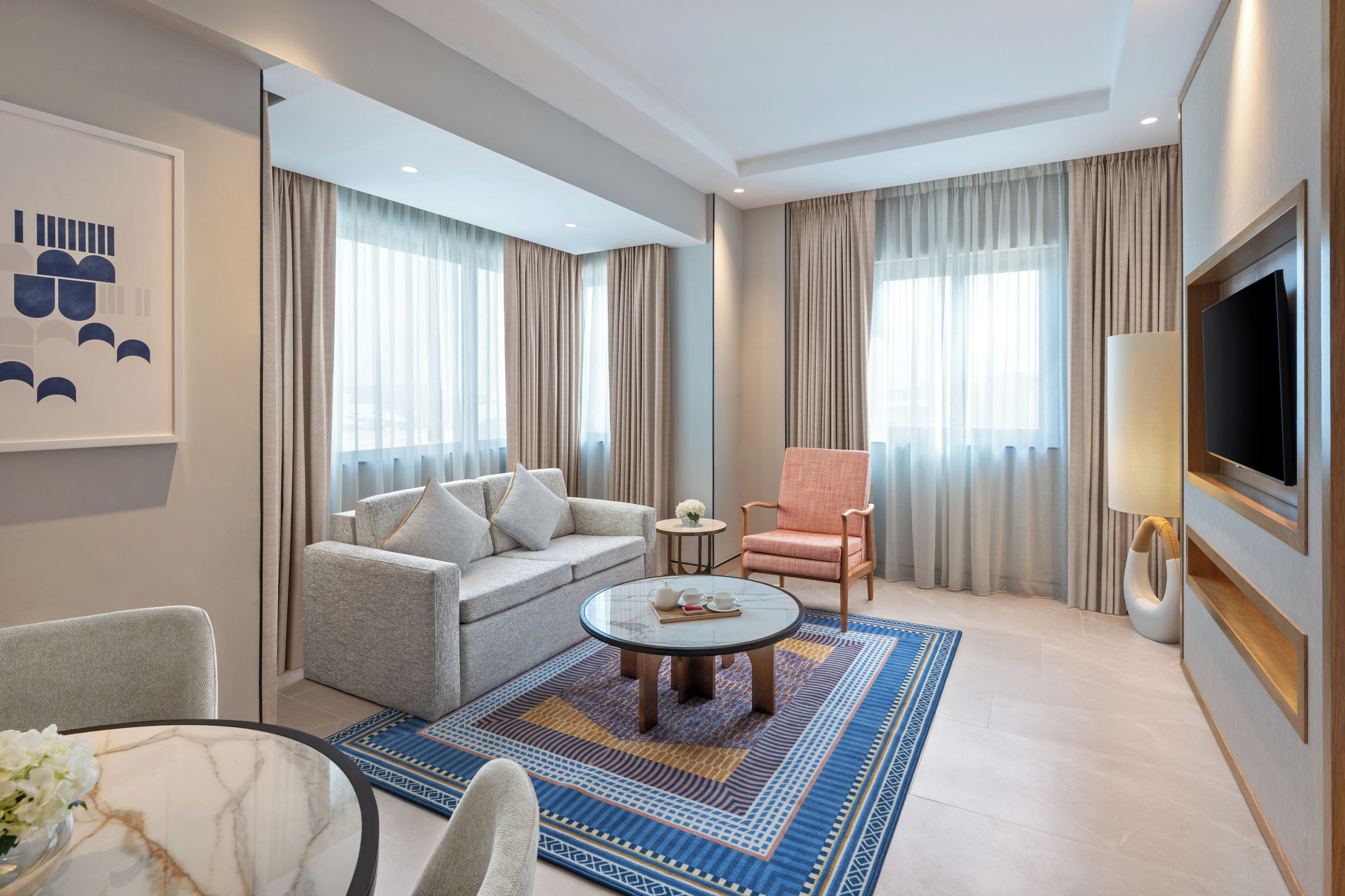 Junior Suite, Newly Renovated, Evening Drinks & Canapes Section, Free Shuttle To Public Beach | Living area | 40-inch LCD TV with satellite channels, TV, pay movies