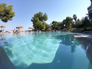 Outdoor pool, pool umbrellas