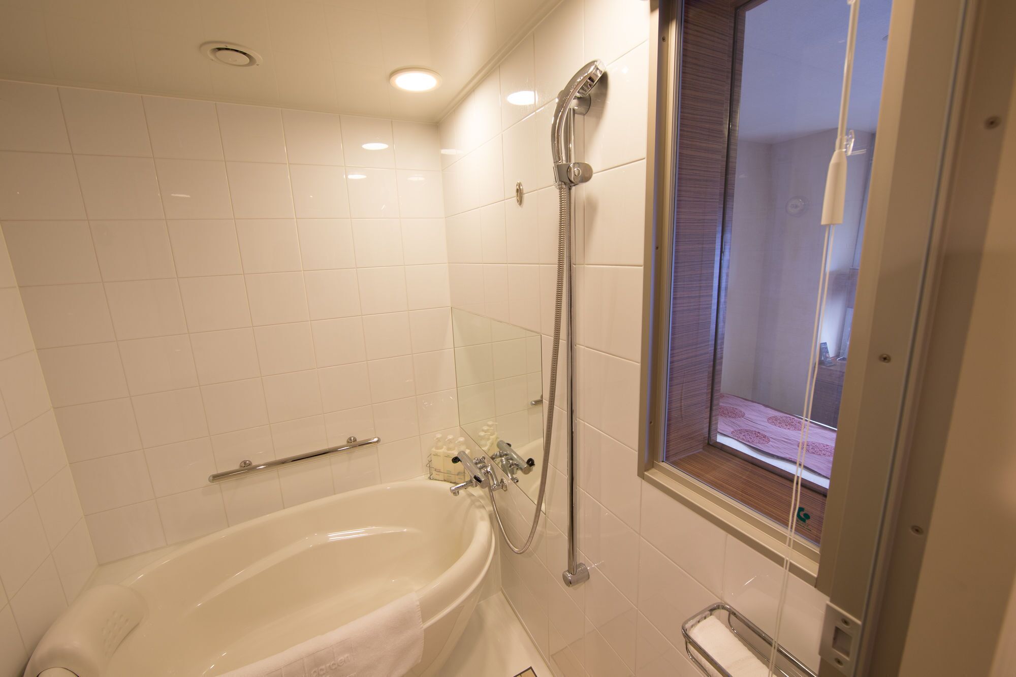 combined shower/bathtub, free toiletries, hair dryer, slippers