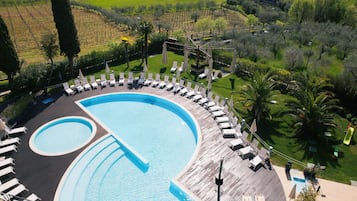Seasonal outdoor pool, pool umbrellas, sun loungers