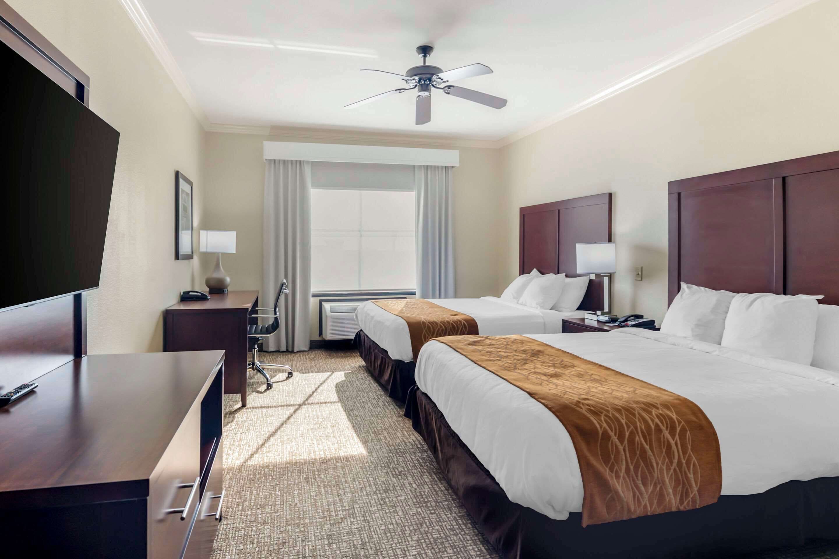 premium bedding, down duvets, pillow-top beds, desk