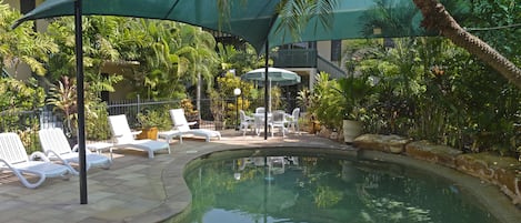 Outdoor pool, pool loungers