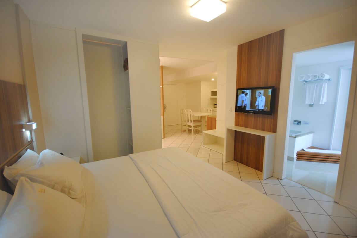 40-inch flat-screen TV with cable channels, TV