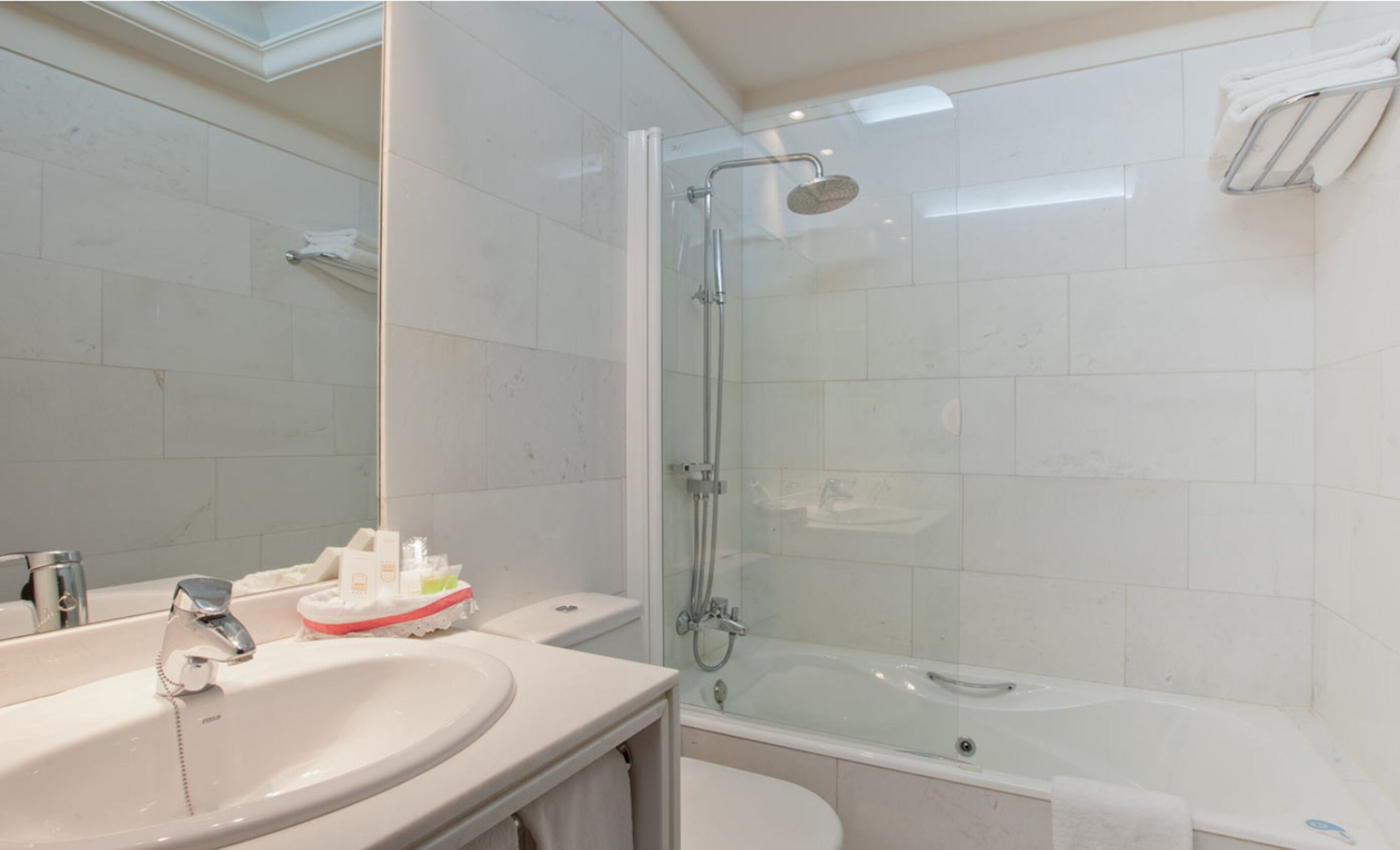 free toiletries, hair dryer, towels