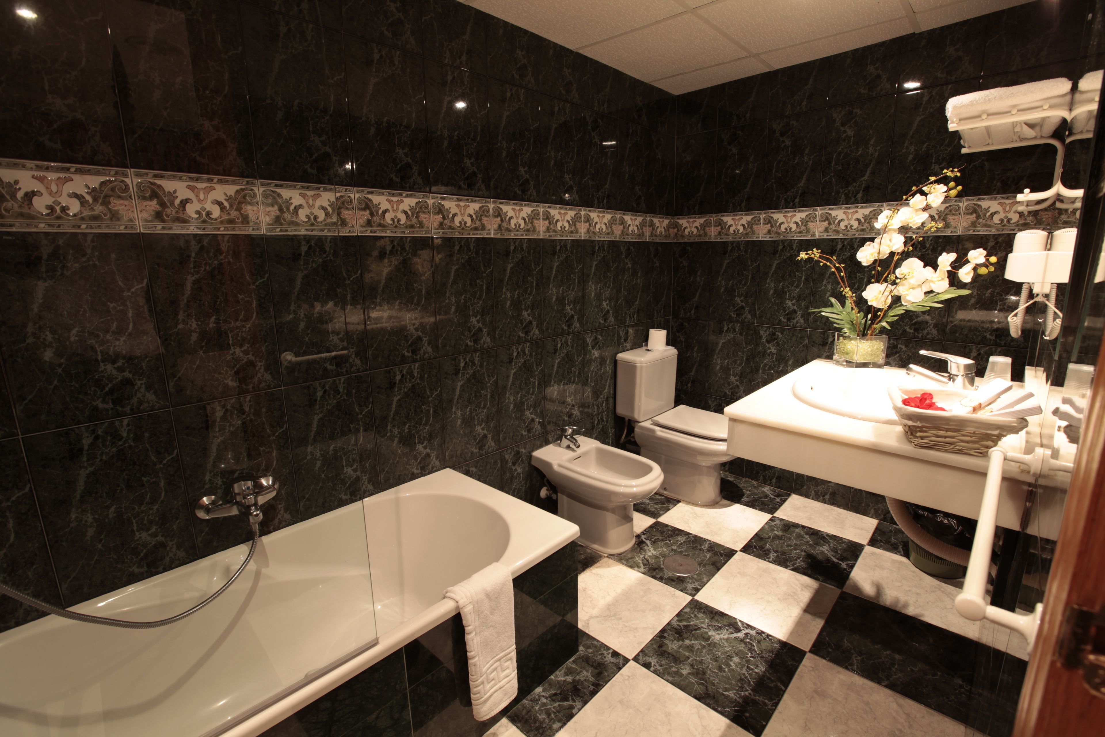 free toiletries, hair dryer, towels