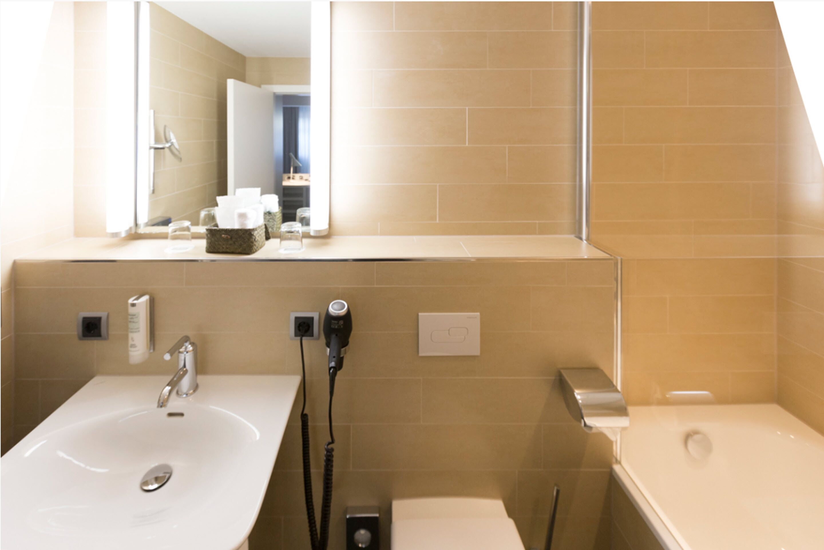 double room (style) | bathroom | hair dryer, slippers, towels, soap