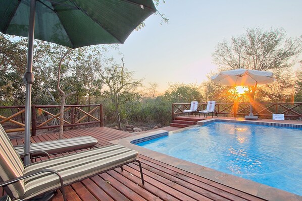 Outdoor pool, pool umbrellas