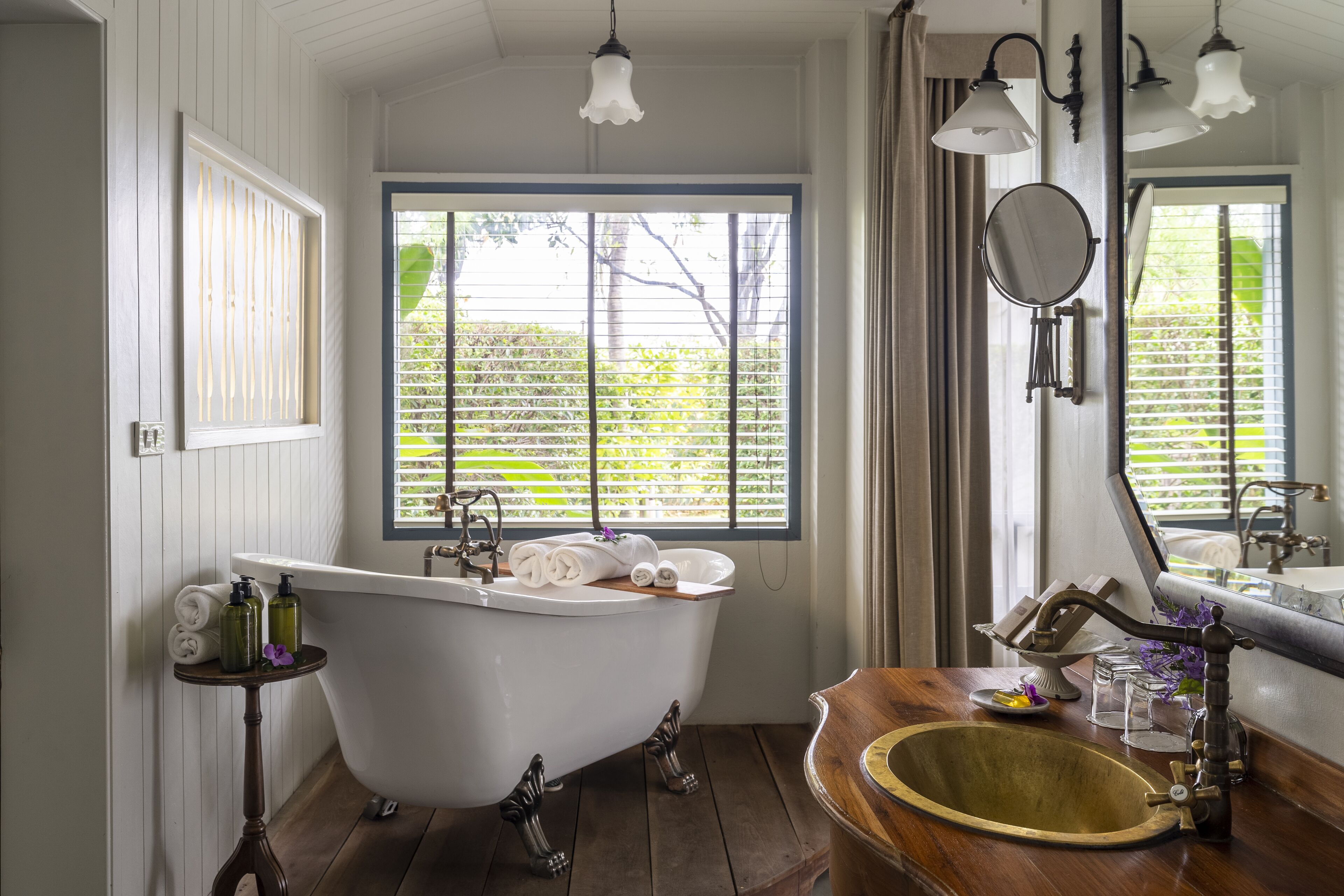 beach villa with sea view | bathroom | separate bathtub and shower, rainfall showerhead, designer toiletries