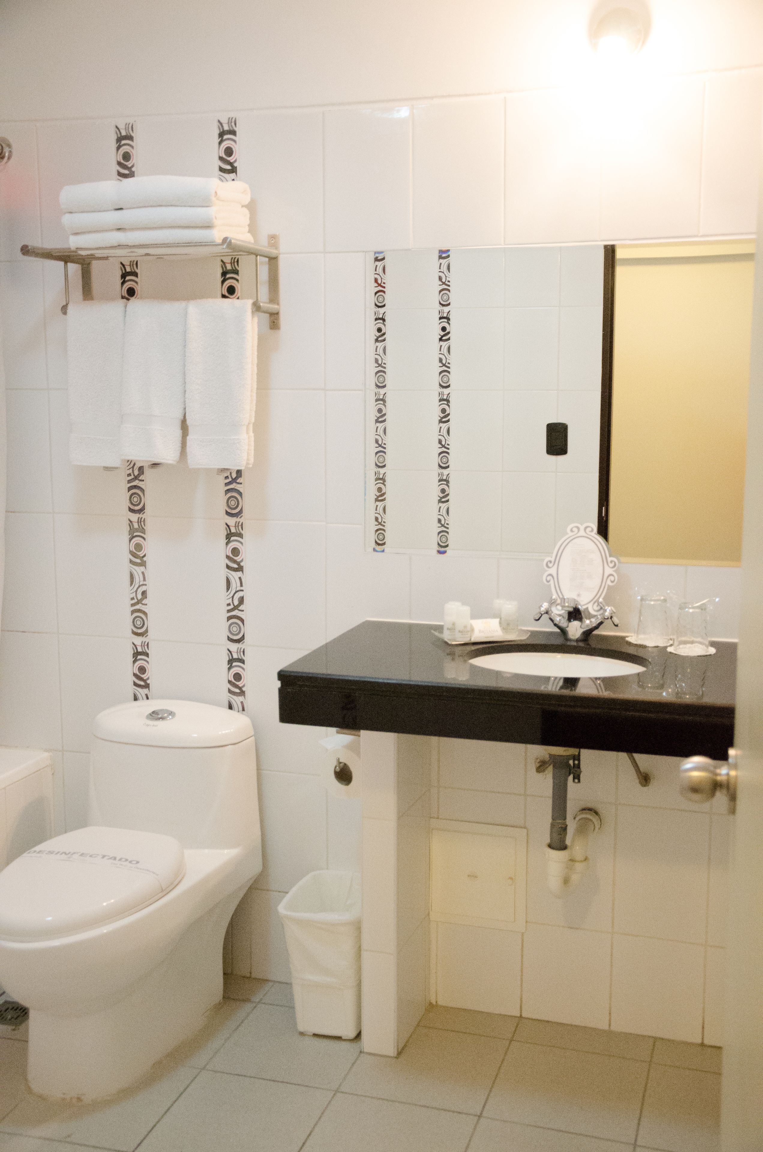 deep-soaking bathtub, free toiletries, hair dryer, towels