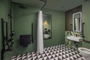 Shower, free toiletries, hair dryer, slippers
