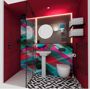 Shower, free toiletries, hair dryer, slippers