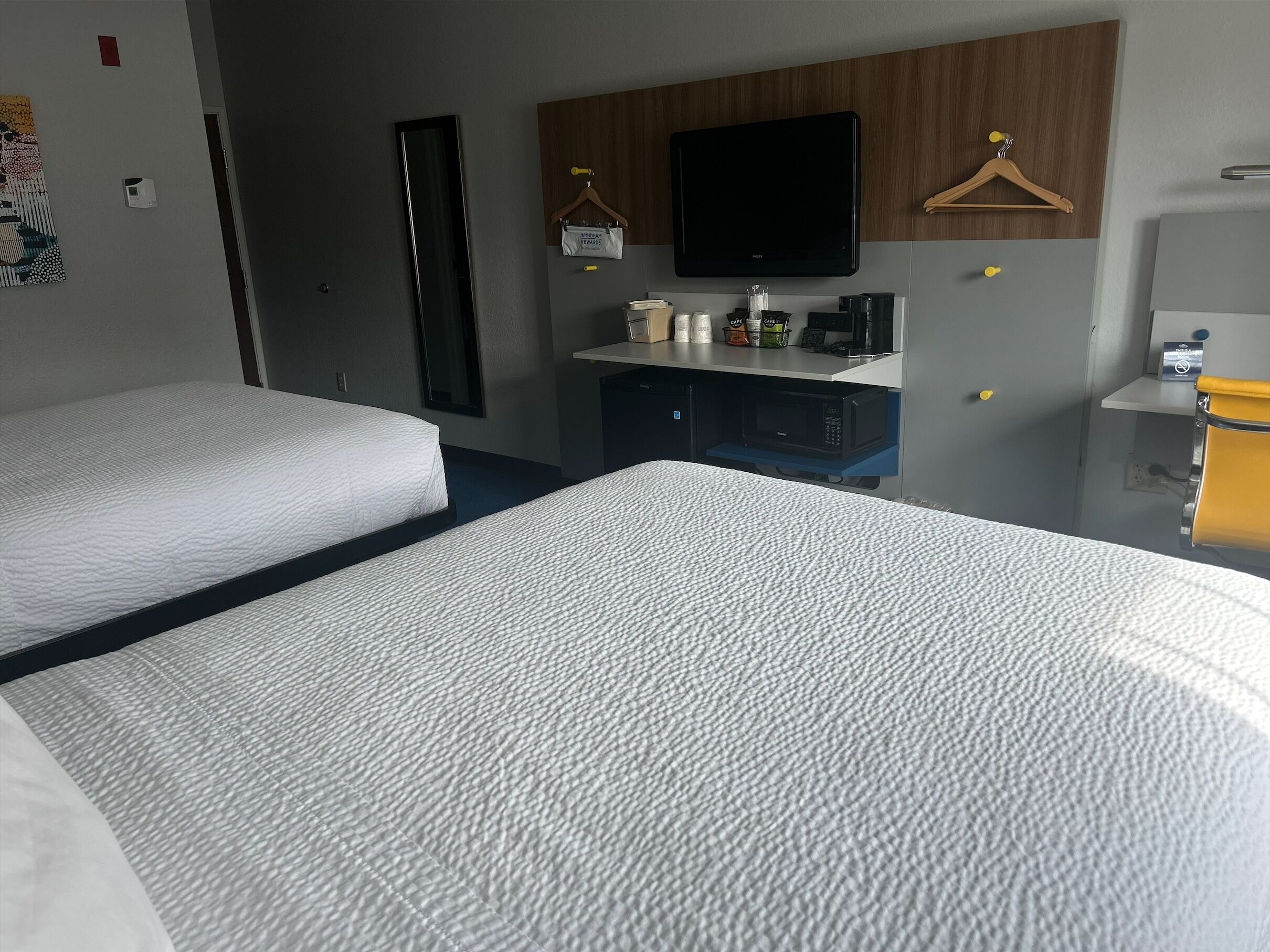 desk, blackout curtains, iron/ironing board, free cots/infant beds