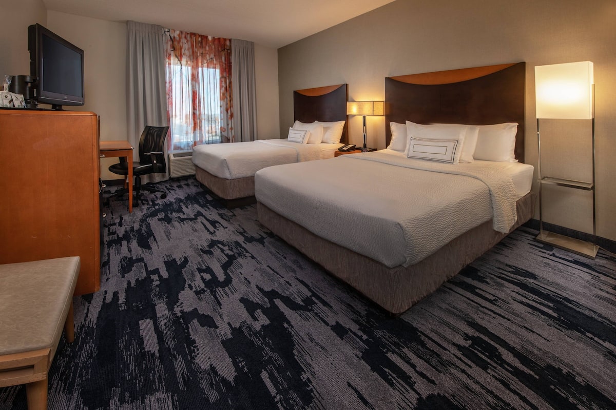 Room, 2 Queen Beds, Non Smoking | Desk, blackout drapes, iron/ironing board, free WiFi