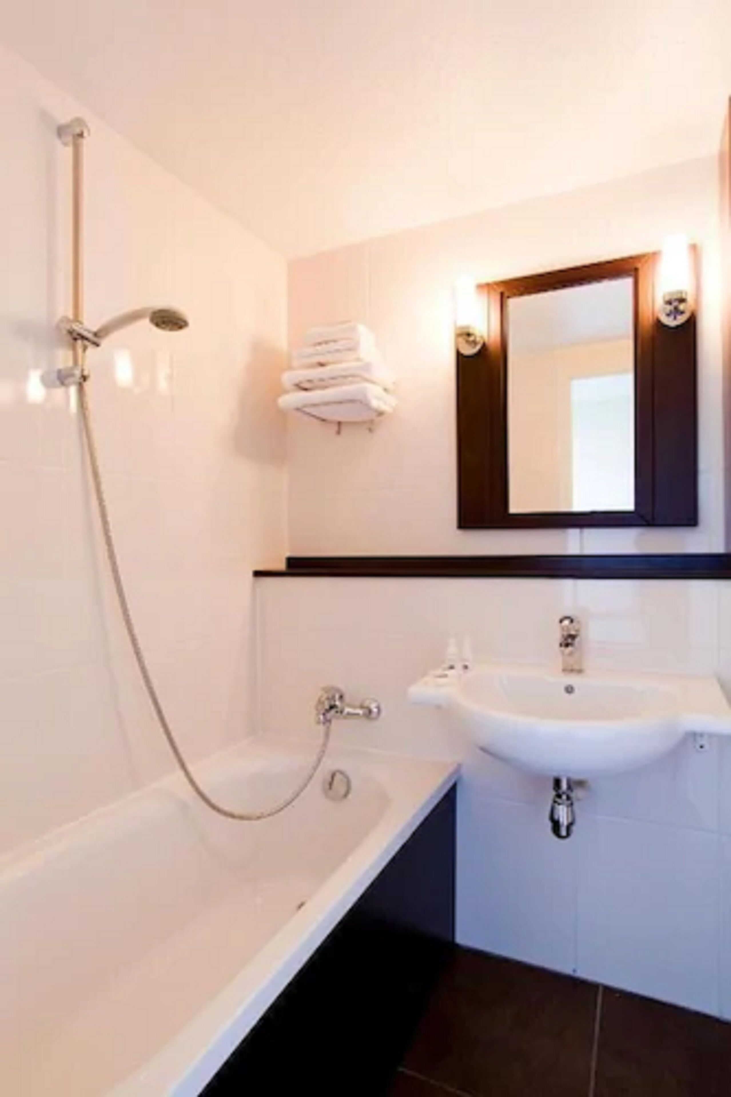 combined shower/bathtub, free toiletries, hair dryer, towels