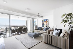 2 Plus Premium Ocean View | Living area | LCD TV, DVD player - Aspect Caloundra (Caloundra)
