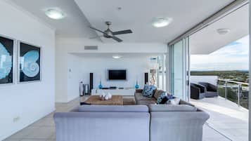 Penthouse, 3 Bedrooms, Ocean View | Living area | LCD TV, DVD player