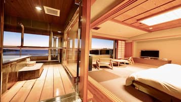 Habitación Deluxe, para no fumadores, vista al mar (Nagitei, Twin-Bed room w/hot spring) | Caja de seguridad en la habitación, wifi gratis y ropa de cama