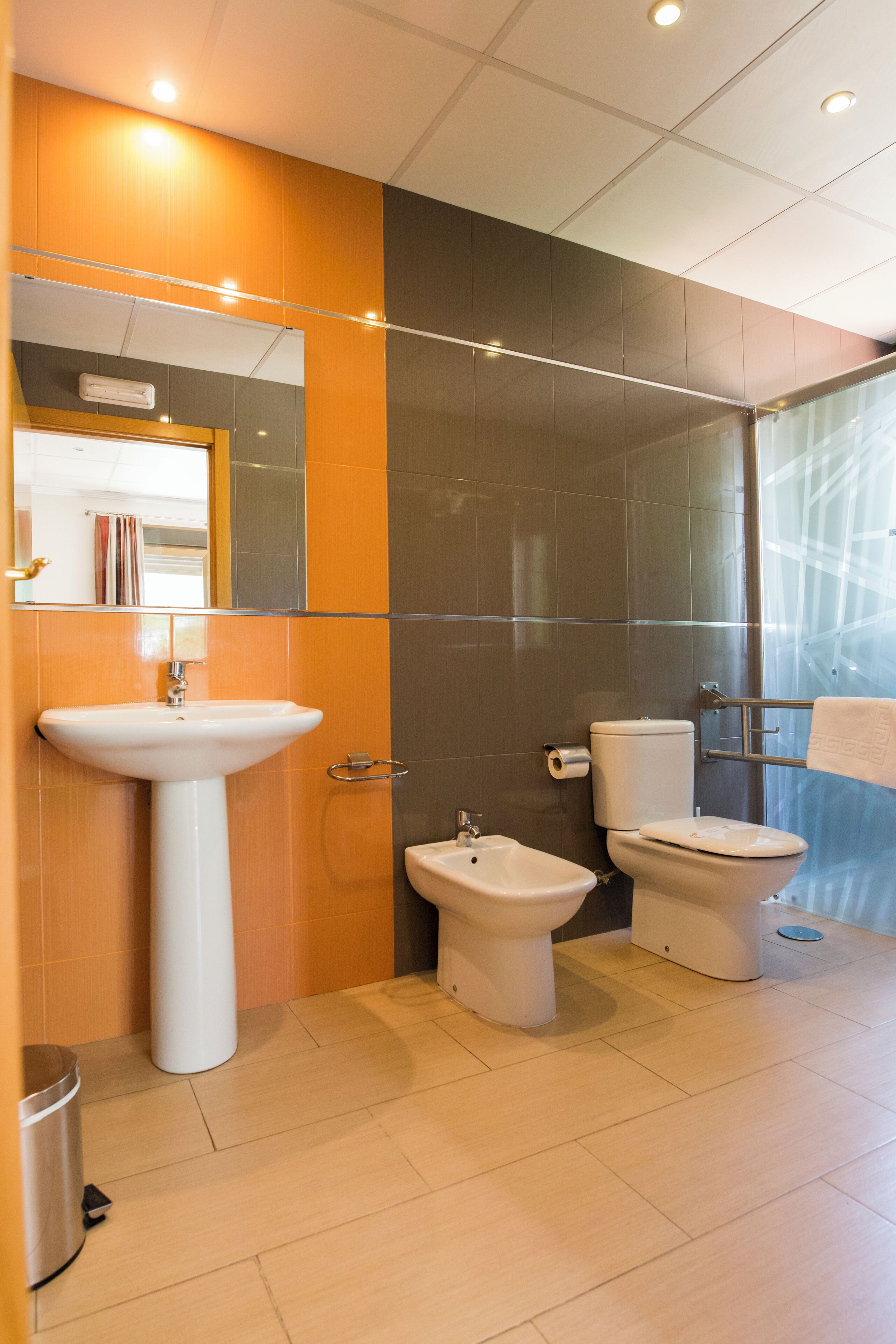 free toiletries, hair dryer, bidet, towels