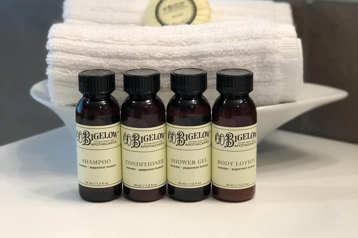 shower, free toiletries, hair dryer, towels