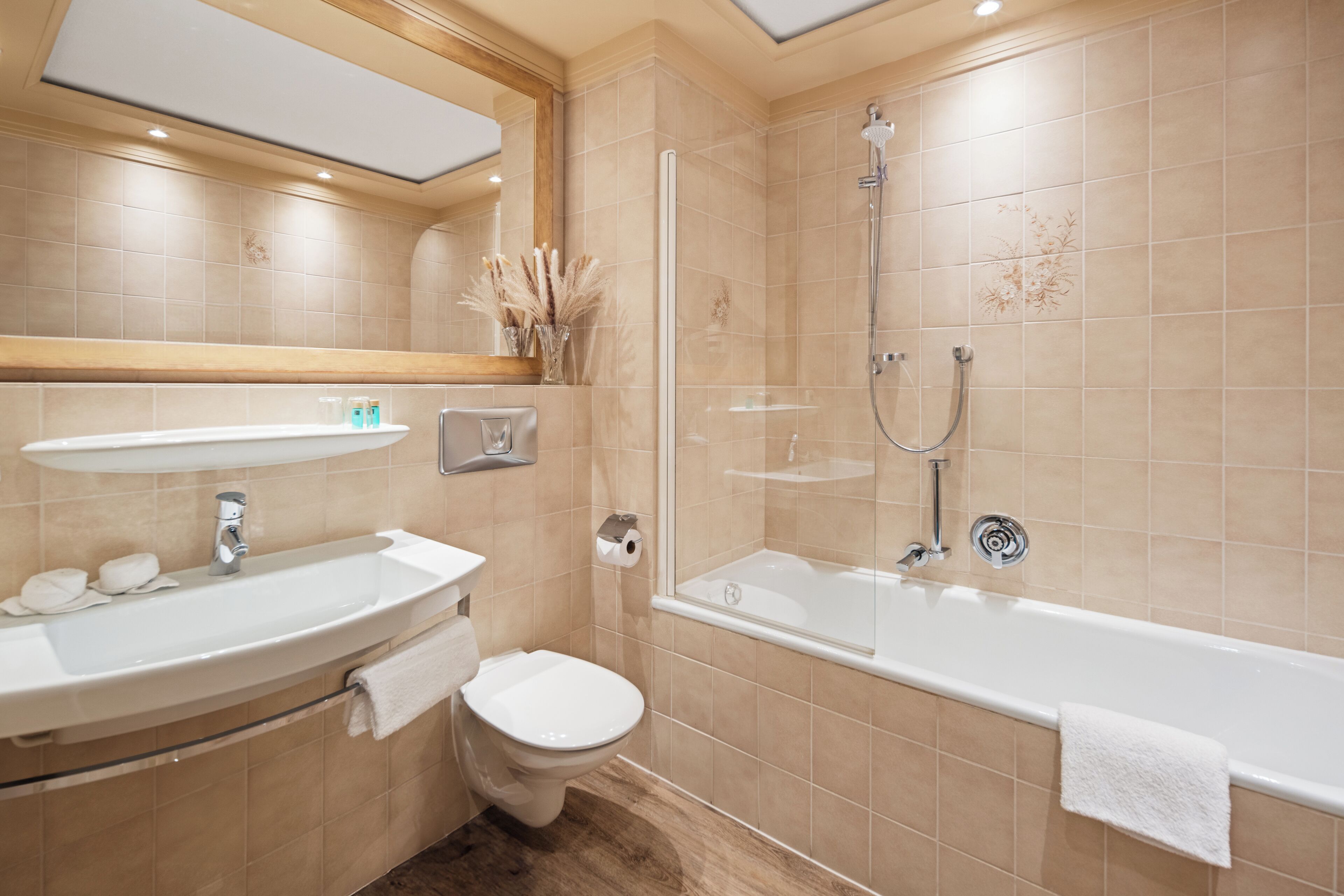 free toiletries, hair dryer, towels