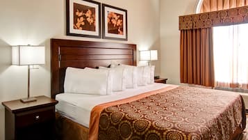 Hypo-allergenic bedding, desk, laptop workspace, iron/ironing board