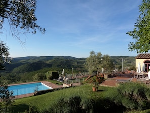 Außenpool (je nach Saison geöffnet), Sonnenschirme, Liegestühle