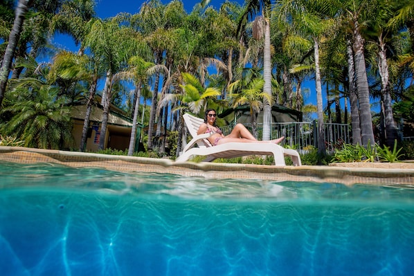 Outdoor pool, pool loungers