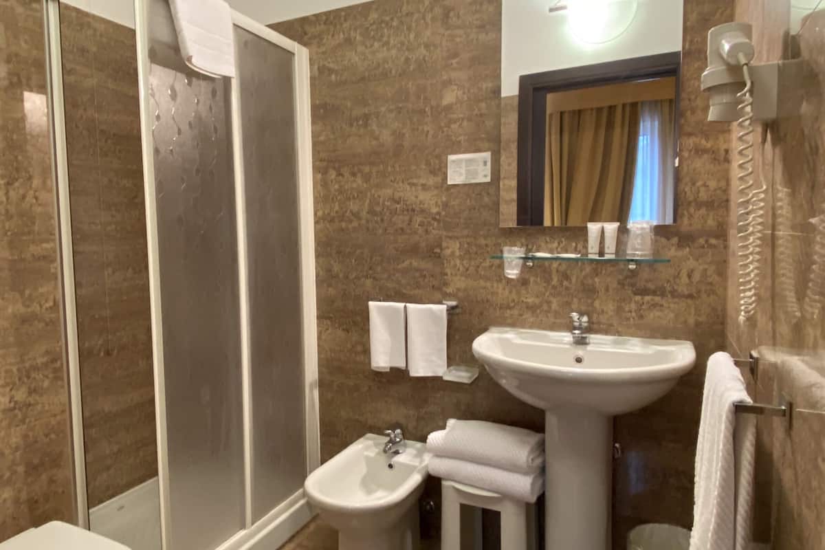 free toiletries, hair dryer, bidet, towels