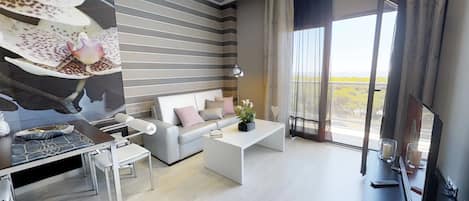 Apartment, 2 Bedrooms, Sea View (Suite) | Living area | 26-inch LCD TV with digital channels, TV