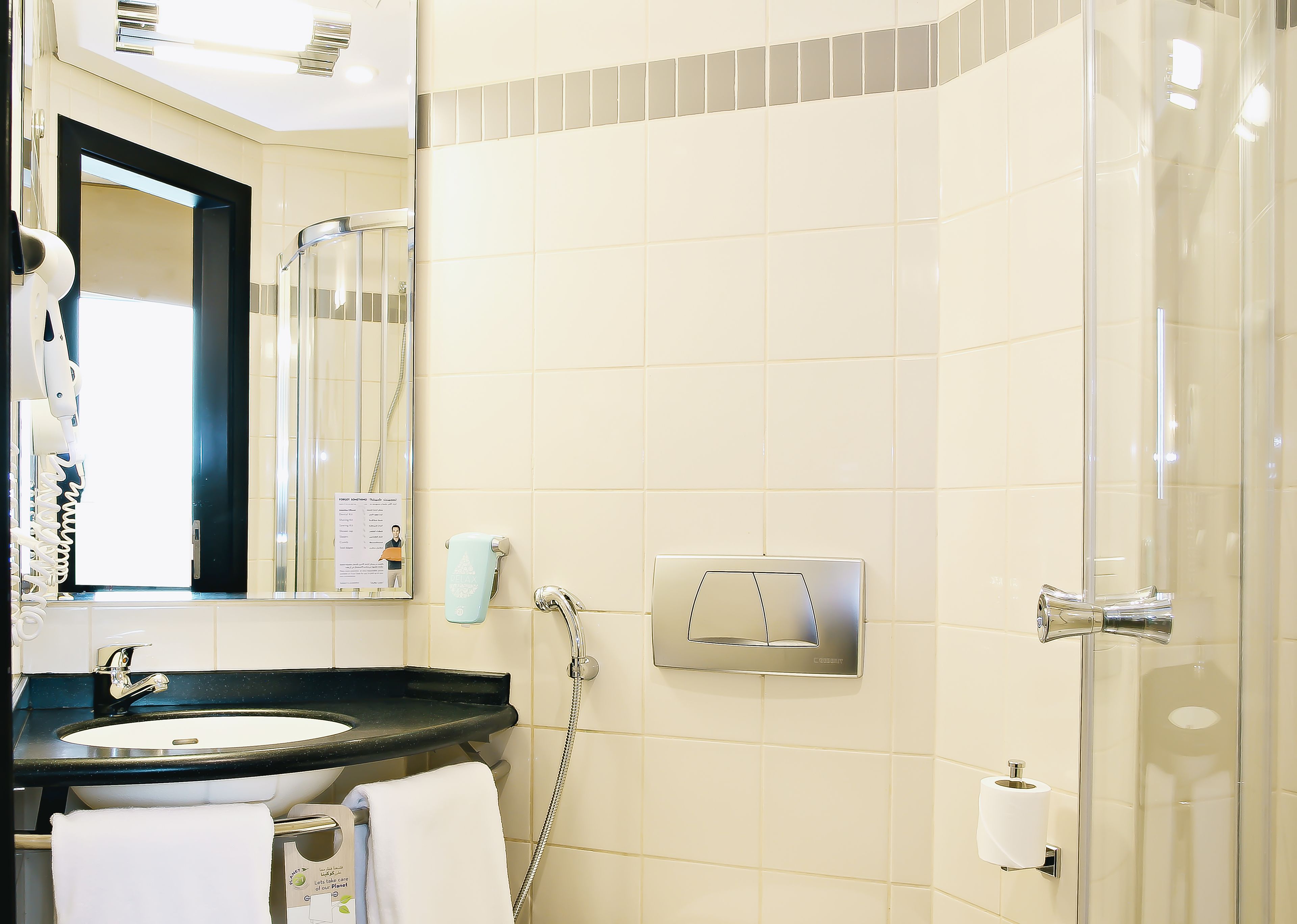 panorama view with amenities | bathroom | shower, eco-friendly toiletries, hair dryer, bidet