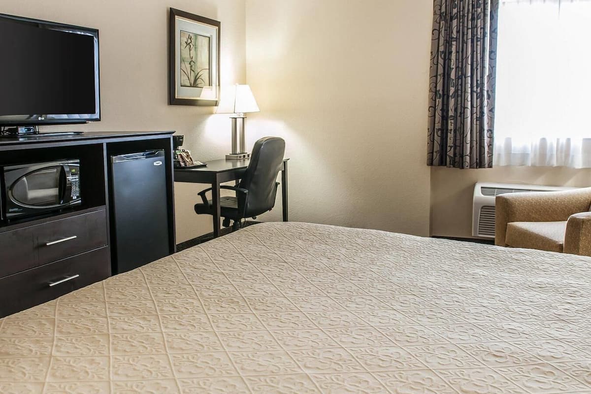 Individually decorated, desk, laptop workspace, blackout curtains