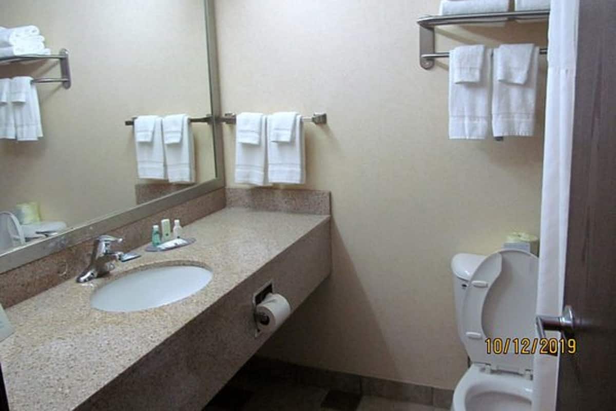 Combined shower/bathtub, hair dryer, towels