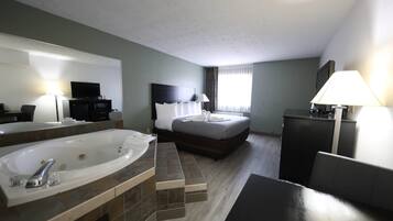 Individually decorated, desk, laptop workspace, blackout drapes