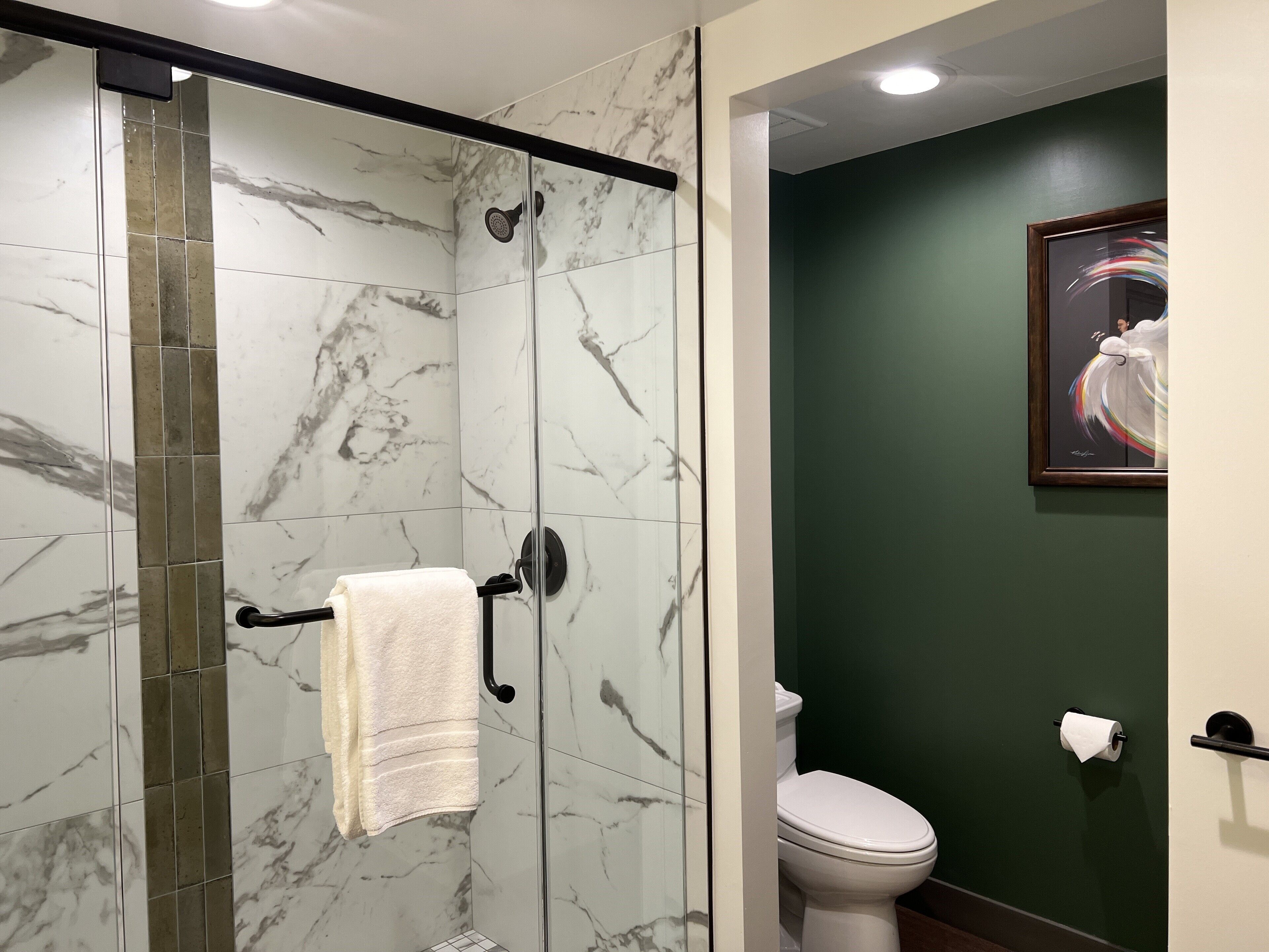 free toiletries, hair dryer, towels