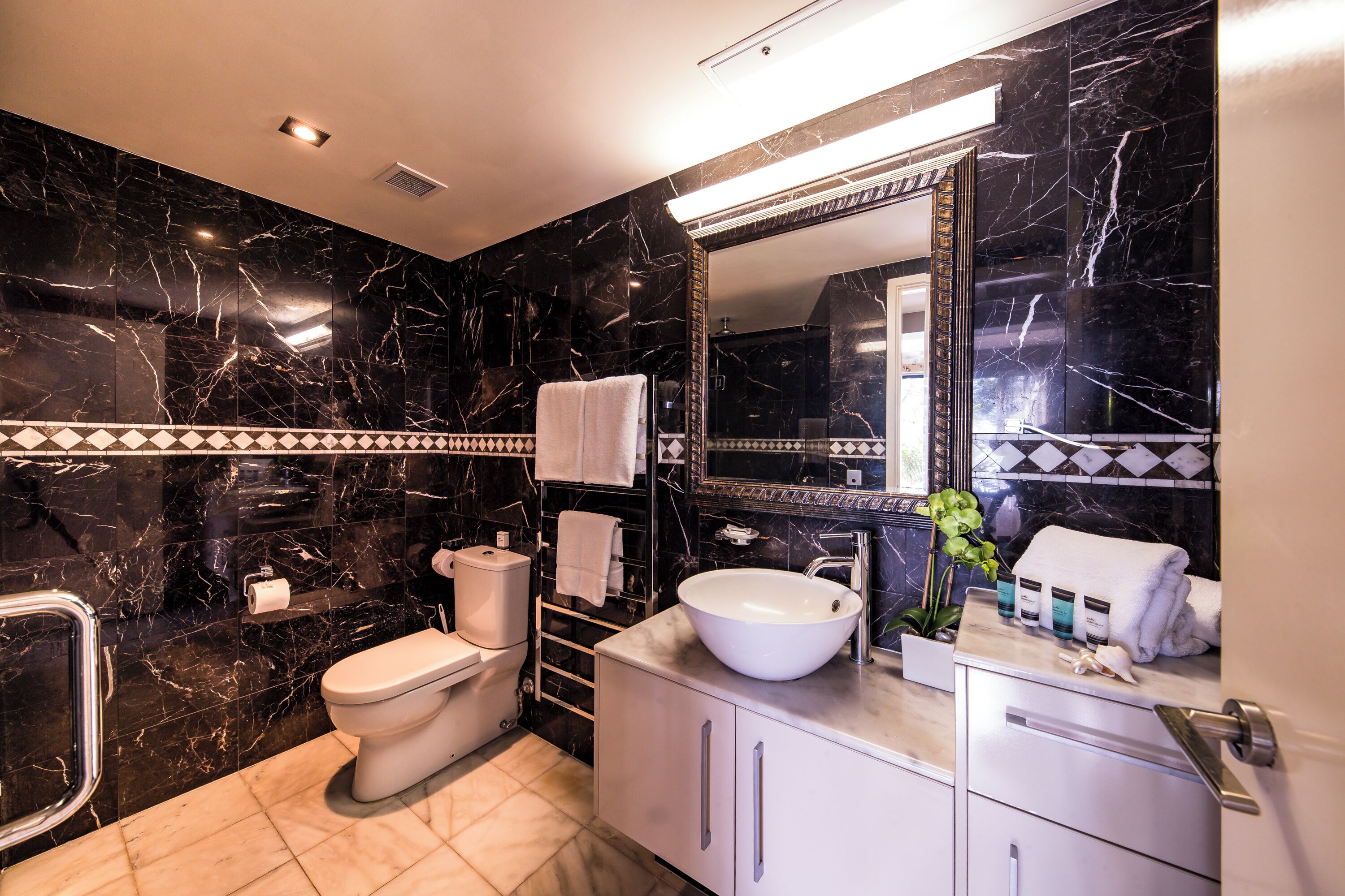 shower, free toiletries, hair dryer, towels