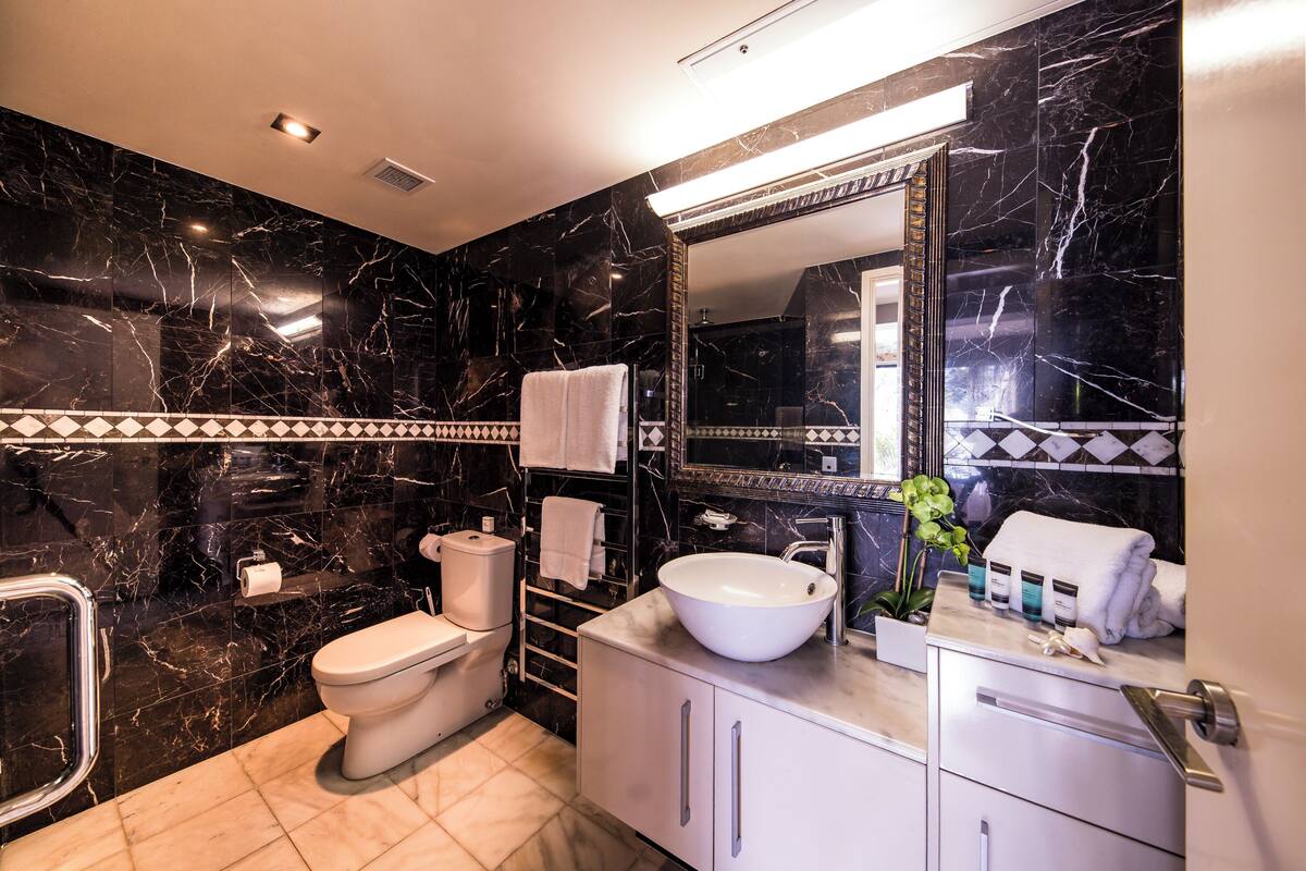 shower, free toiletries, hair dryer, towels